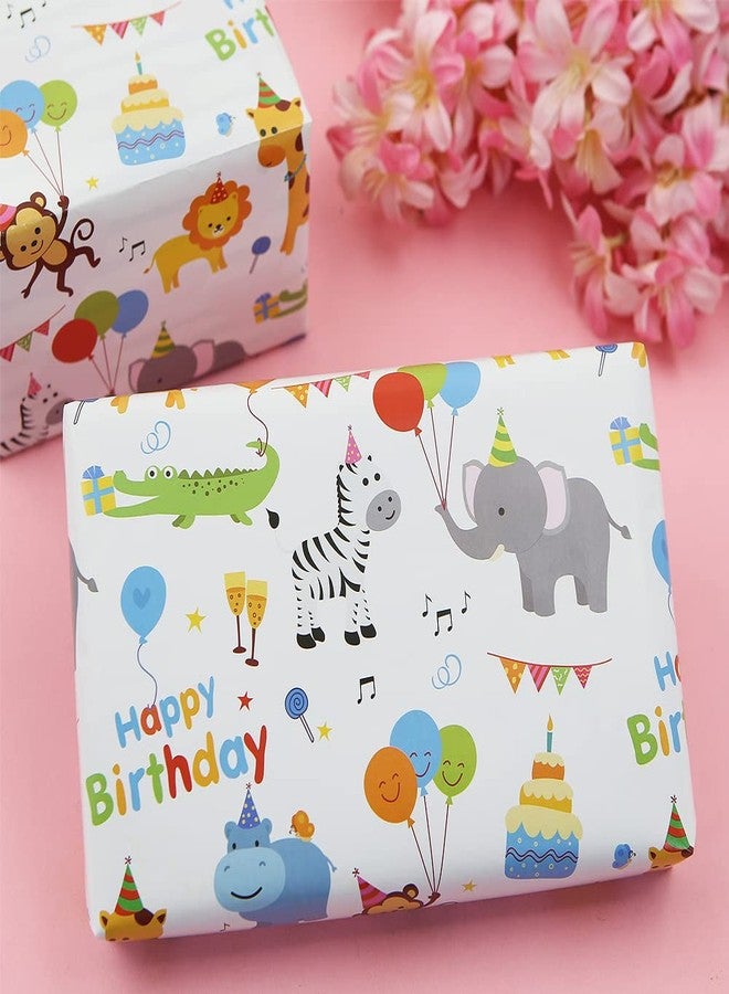 Geluode Birthday Wrapping Paper For Kids Girls Boys, Animals Party Design Gift Wrap Paper for Birthday Baby Shower, 4 Sheets Folded Flat 20x28 Inches Per Sheet, Monkey Lion Elephant Giraffe Alligator Zebra - Image 4